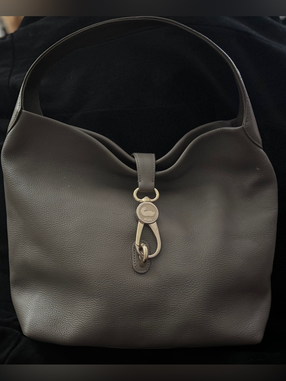 Dooney & Bourke Pebbled Leather Hobo Shoulder Bag With Duck Logo Clasp